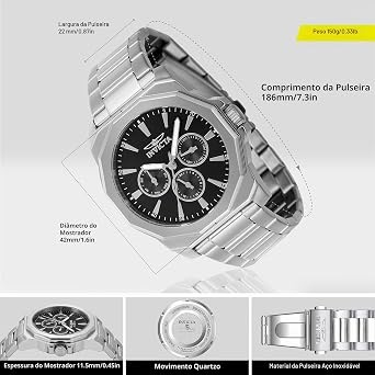 Invicta Relógio masculino Speedway 42 mm de quartzo em aço