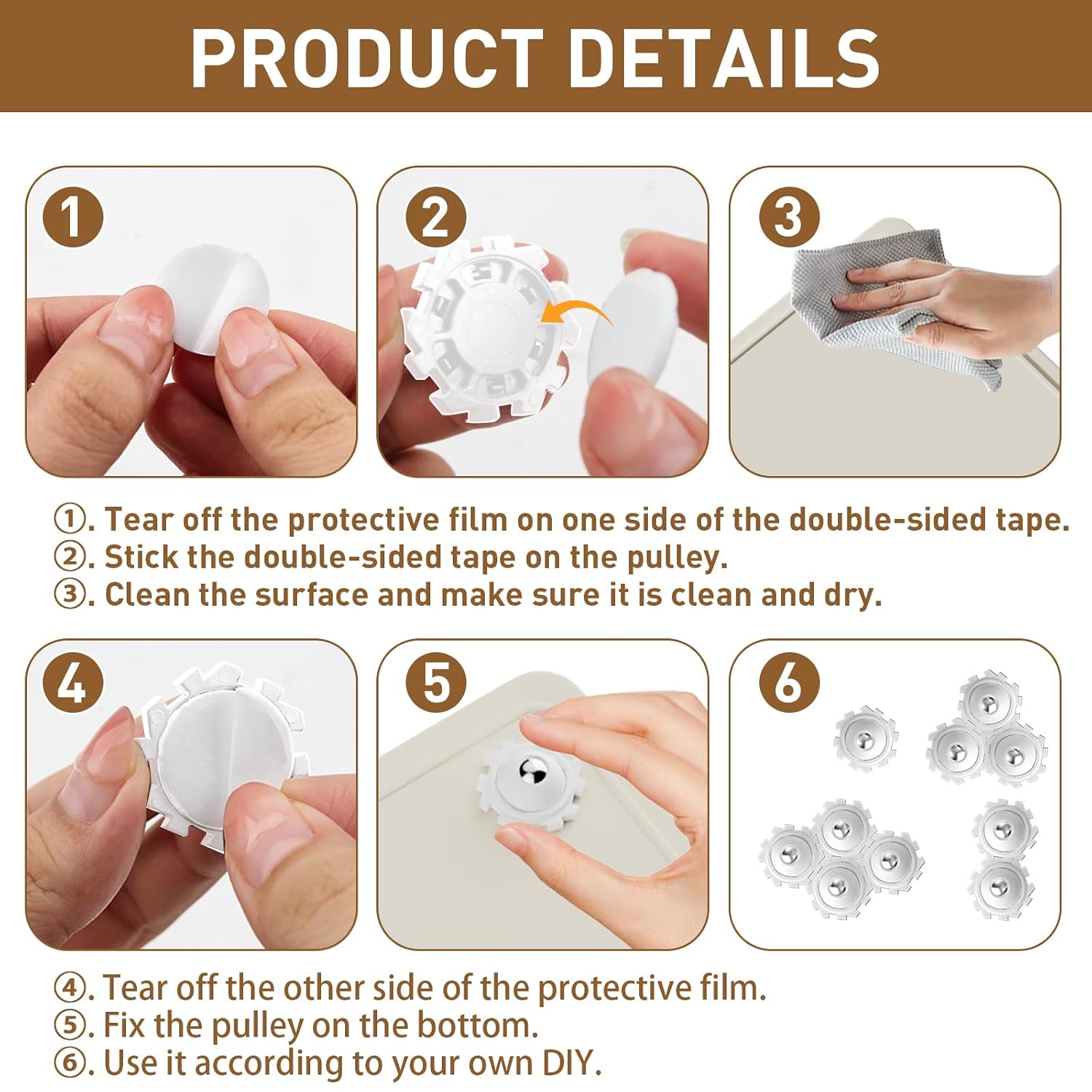 VinBee Self Adhesive Caster Wheels Mini 360° Swivel Universal Wheel, 20 PCS Mini Roller Ball Transfer Bearing for Small Kitchen Appliances, Storage Box, Trash Can White