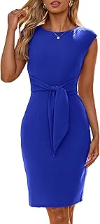 Simplee Womens Work Business Bodycon Midi Dress Elegant Fall Crew Neck Cap Sleeve Semi Formal Office Cocktail Sheath Dresses