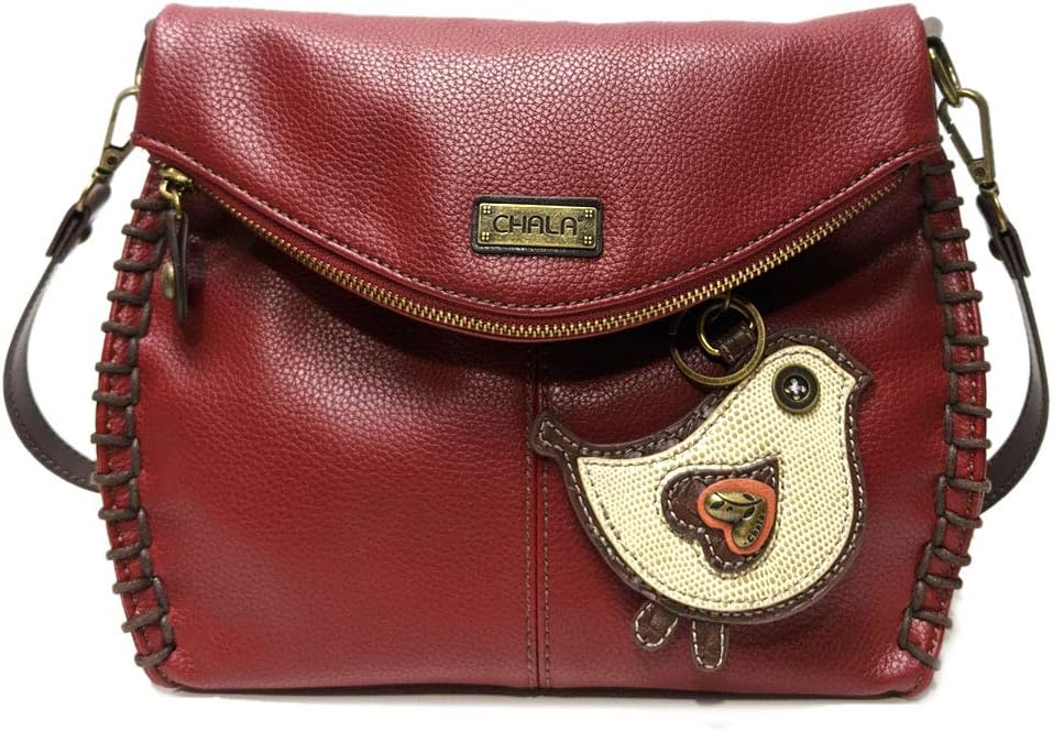CHALA Charming Crossbody Bag Shoulder Handbag With Flap Top and Zipper Burgundy (Chichi Bird Coin Purse)