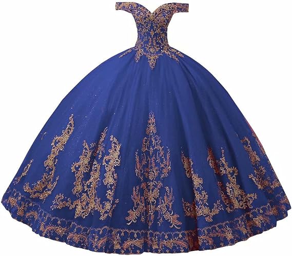 Vestido de baile de tul con cuentas bordadas doradas con hombros  descubiertos, vestidos de quinceañera para niñas 2022 : Amazon.com.mx:  Ropa, Zapatos y Accesorios