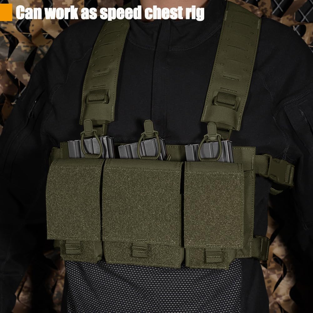 KRYDEX Tactical Triple Magazine Pouch 5.56 with 3 GP Pouches Detachable Tactical Placard for M4 M16