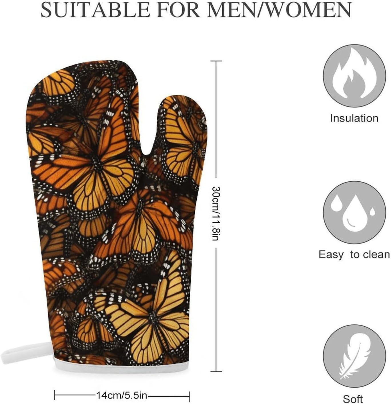 2 Pcs Oven Mitts Heat Resistant Kitchen Gloves Soft Safety Heaps of Orange Monarch Butterflies Oven Glove for Microwave, Barbecue