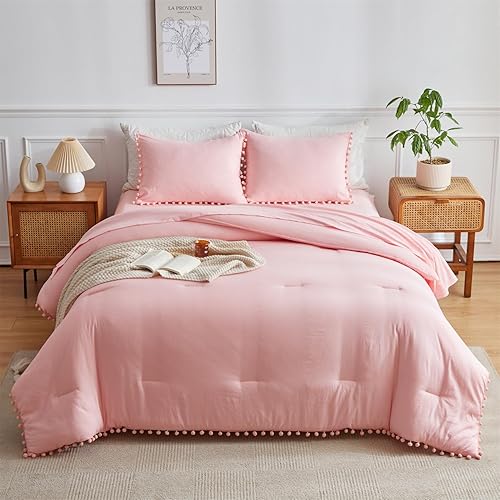 Miniatura 5 de IHOUSTRIY Juego de edredón rosa para niños, tamaño individual, cama en una bolsa, tamaño individual, 5 piezas para adolescentes y niñas, juegos de