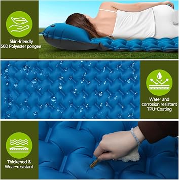 Sleeping Pad Double 200x130 cm Ultralight Inflatable Camping Mat Outdoor | Self Inflating Camping Mattress Portable Air Bed Waterproof Compact 30x18cm for Backpacking, Hiking, Beach, Tent