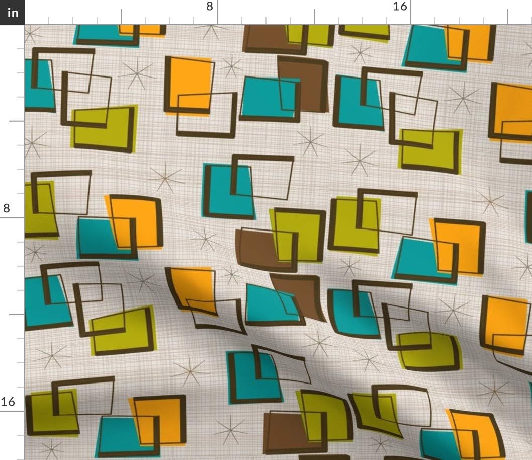 Spoonflower Fabric - Retro Mid Century Modern Geometric Atomic Era Inspired Abstract Printed on Petal Signature Cotton Fabric Fat Quarter - Sewing Quilting Apparel Crafts Decor