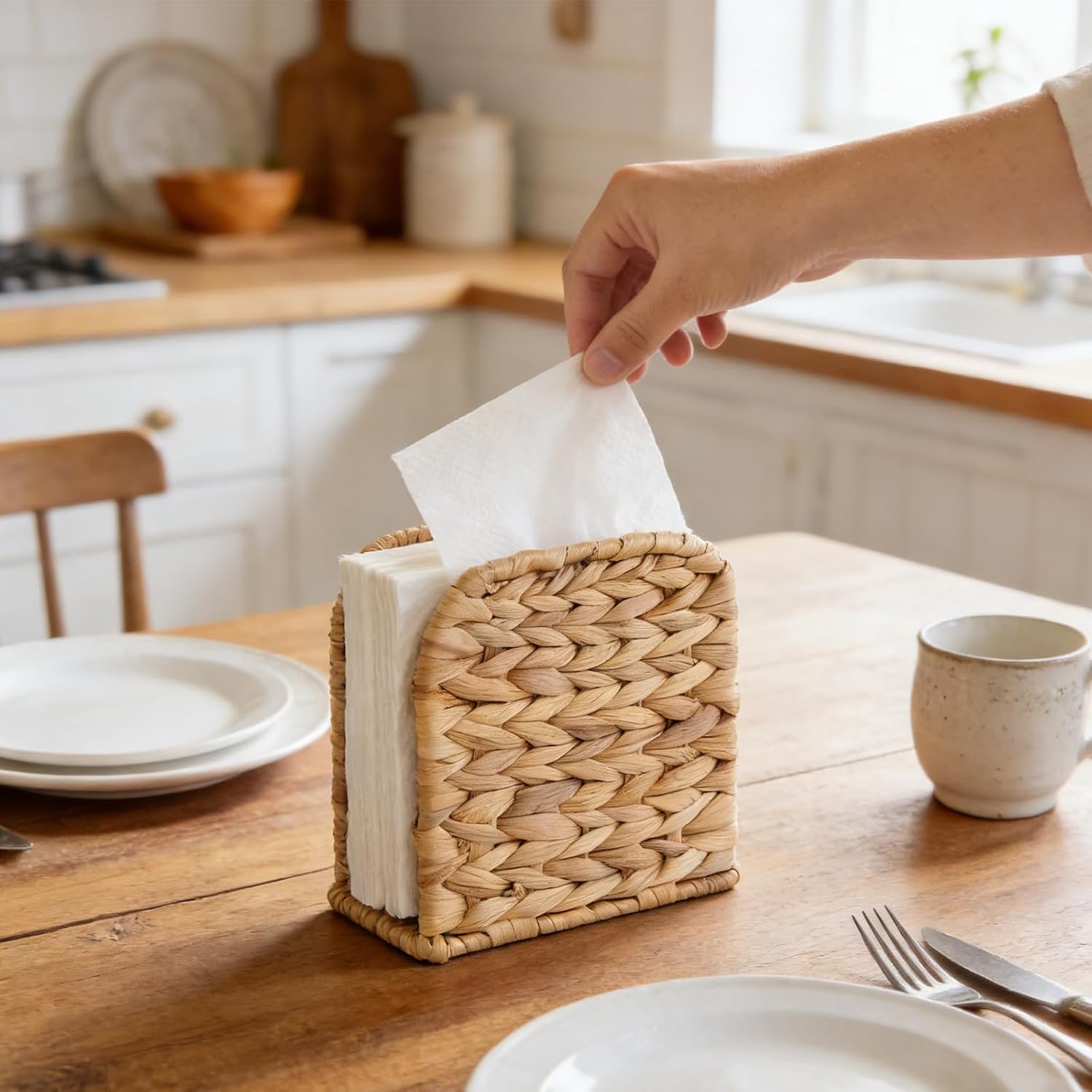 2 PC Wicker Napkin Holder for Table – Handwoven Farmhouse Napkin Dispenser