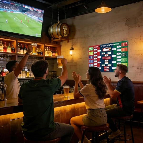 World Cup 2026 Wall Chart Kit Extra Large 110 x 30cm, 2PCS Football Schedule Poster with 600 Flag Stickers & Markers, Tournament Tracker Calendar Bracket Poster for Football Fans Party Decorations - 2