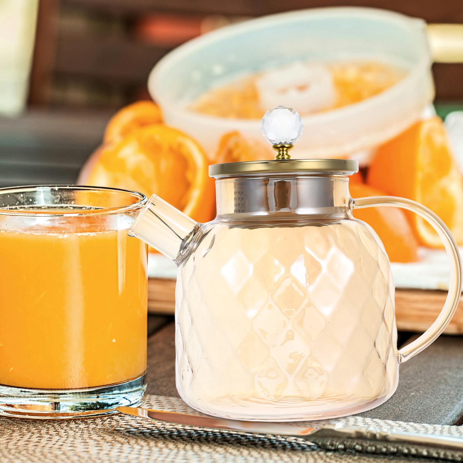 Hemobllo Pichet à Thé Glacé Verre Borosilicate avec Couvercle Grande Capacité pour Jus et Boissons