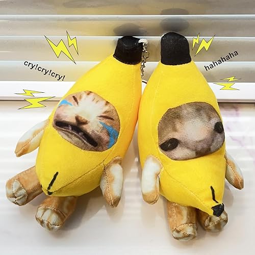 Miniatura 5 de Llavero de peluche de gato de plátano amargo de 7 pulgadas con sonido divertido gato feliz juguete de animales de peluche
