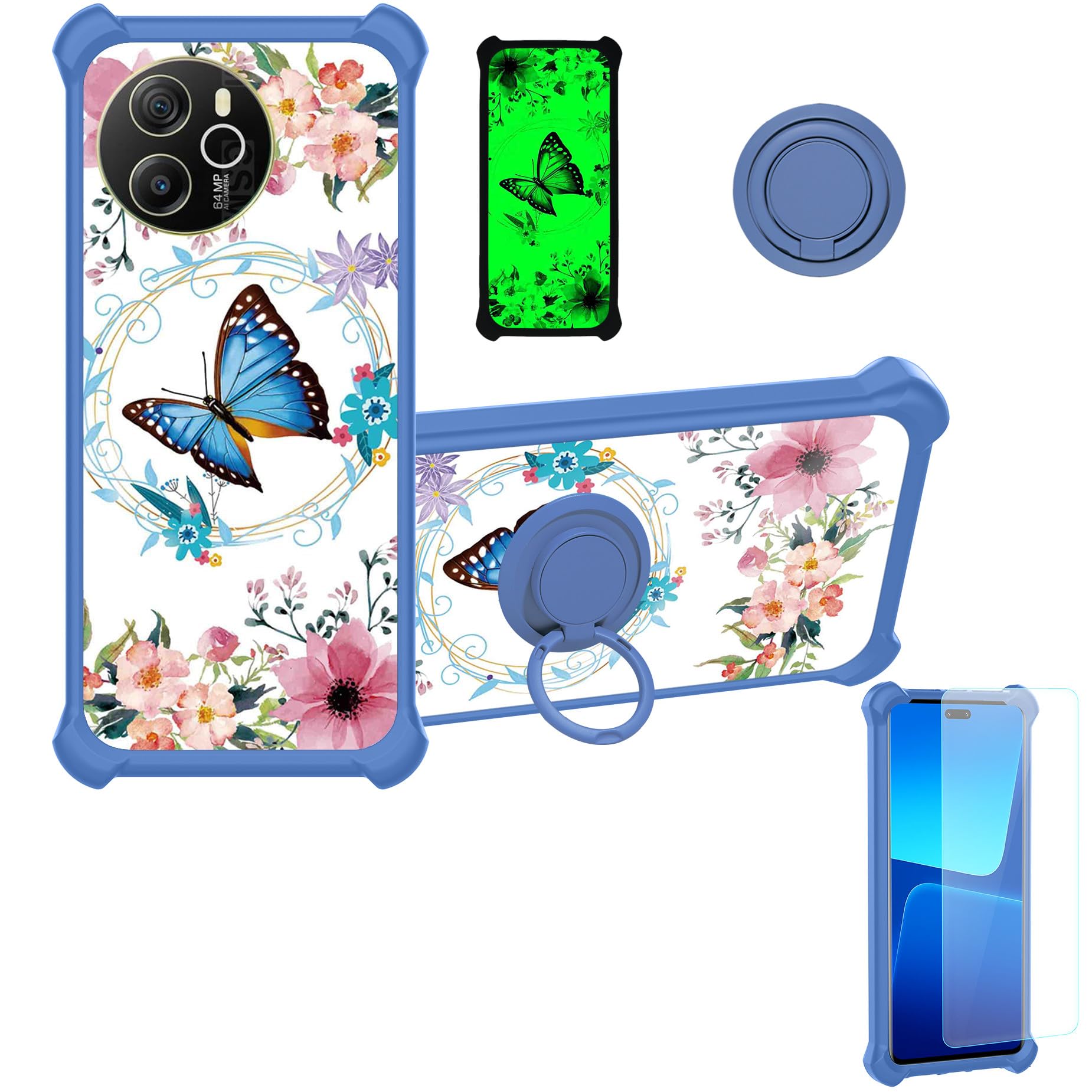 jioeuinly Case Compatible for Blackview Shark 8 Phone Case Cover [with Tempered Glass Screen Protector][Hard PC + Soft Silicone][Ring Support] [