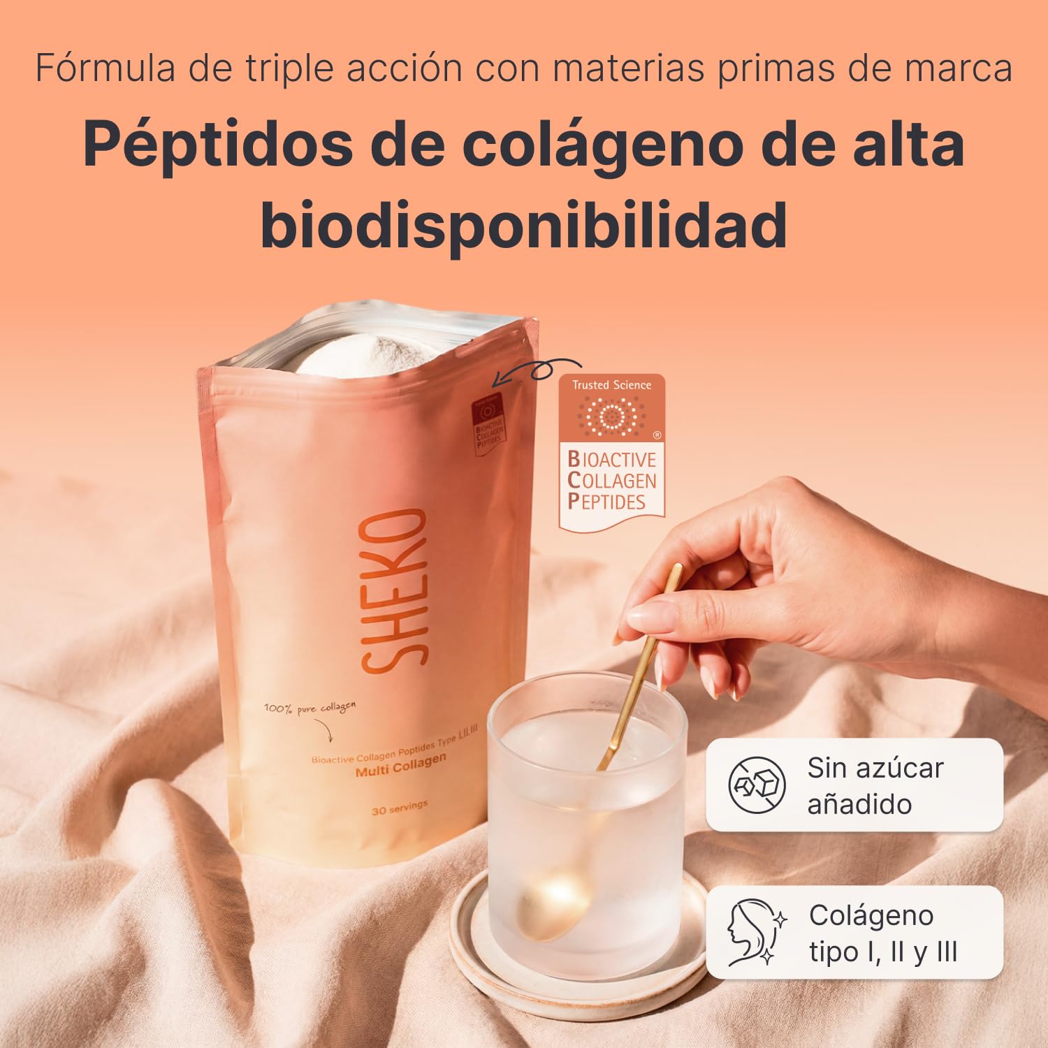SHEKO Colágeno Hidrolizado en Polvo – Bovino Tipo 1, 2 y 3 – 3x 450 g | Péptidos de colágeno bovino · Sabor neutro y alta solubilidad · Sin aditivos ni lactosa · 3 x 450 g · Fabricado en Alemania