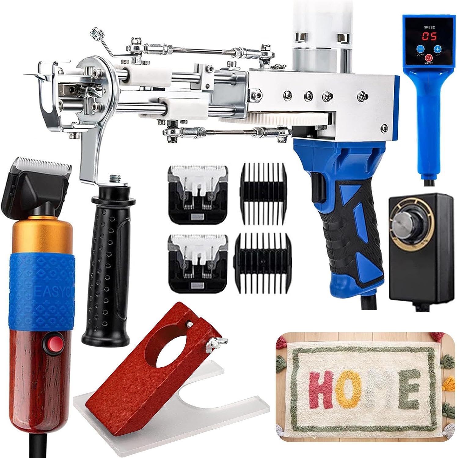 Tufting Gun Starter Kit, Tufting Gun with Carpet Trimmer, Rug Gun Cut Pile & Loop Pile for Making Rugs, with LCD Speed Display, Rug Making Kit for Beginners D