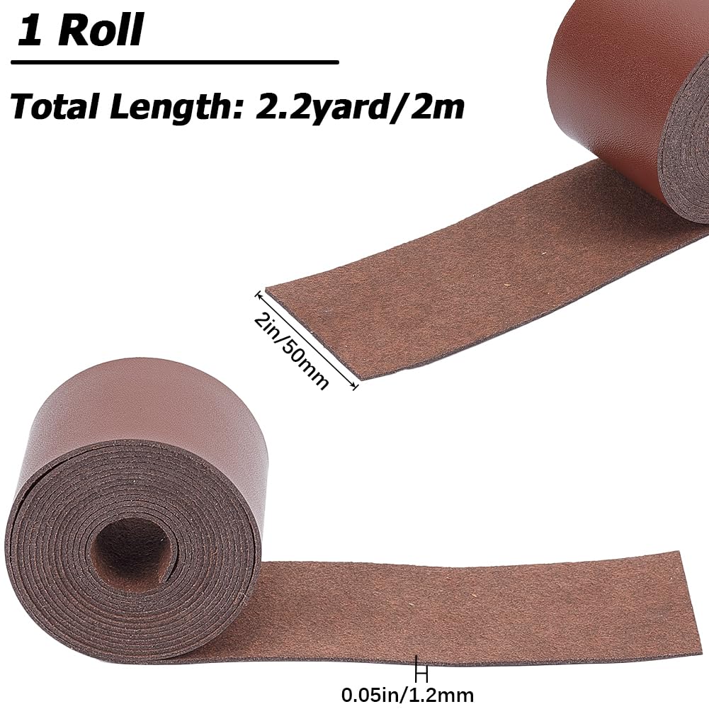 GORGECRAFT 2 Inch Wide Leather Strap 79 Inch Long Imitation Leather Strips Flat Leather Cord Lychee Grain Leather Threads for DIY Crafts Guitar Belt Jewelry Making Tooling Workshop - Image 2