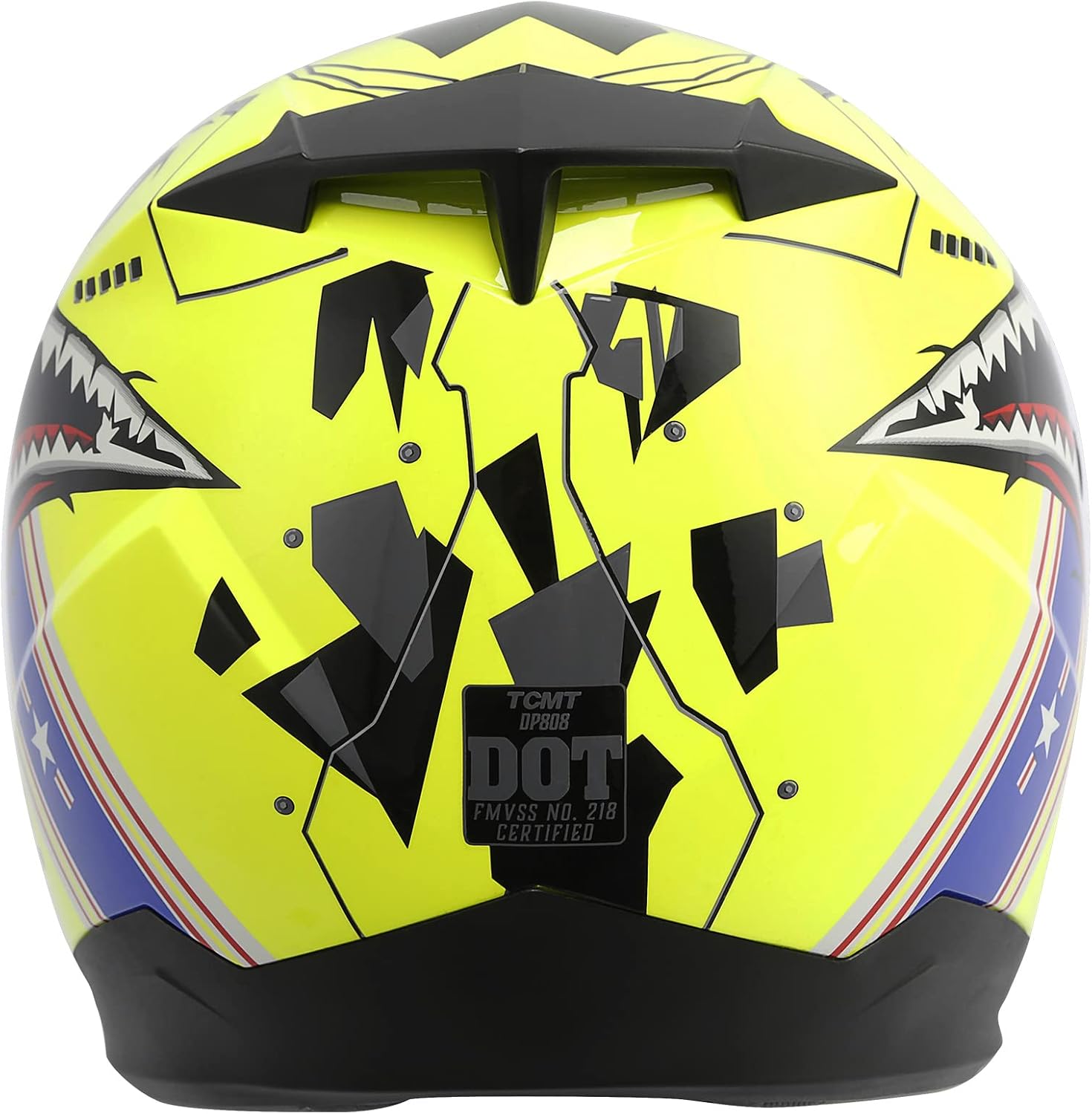 TCT-MOTORPARTS DOT Youth Kids Motorcycle Motocross ATV Helmets Offroad Street Dirt Bike Full Face Helmet Shark Mouth Pattern (Yellow,XX-Large)