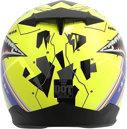 Miniatura 5 de TCT-MOTORPARTS DOT - Casco para motocross y ATV para niños jóvenes, casco de cara completa, con patrón de boca de tiburón (amarillo, M)