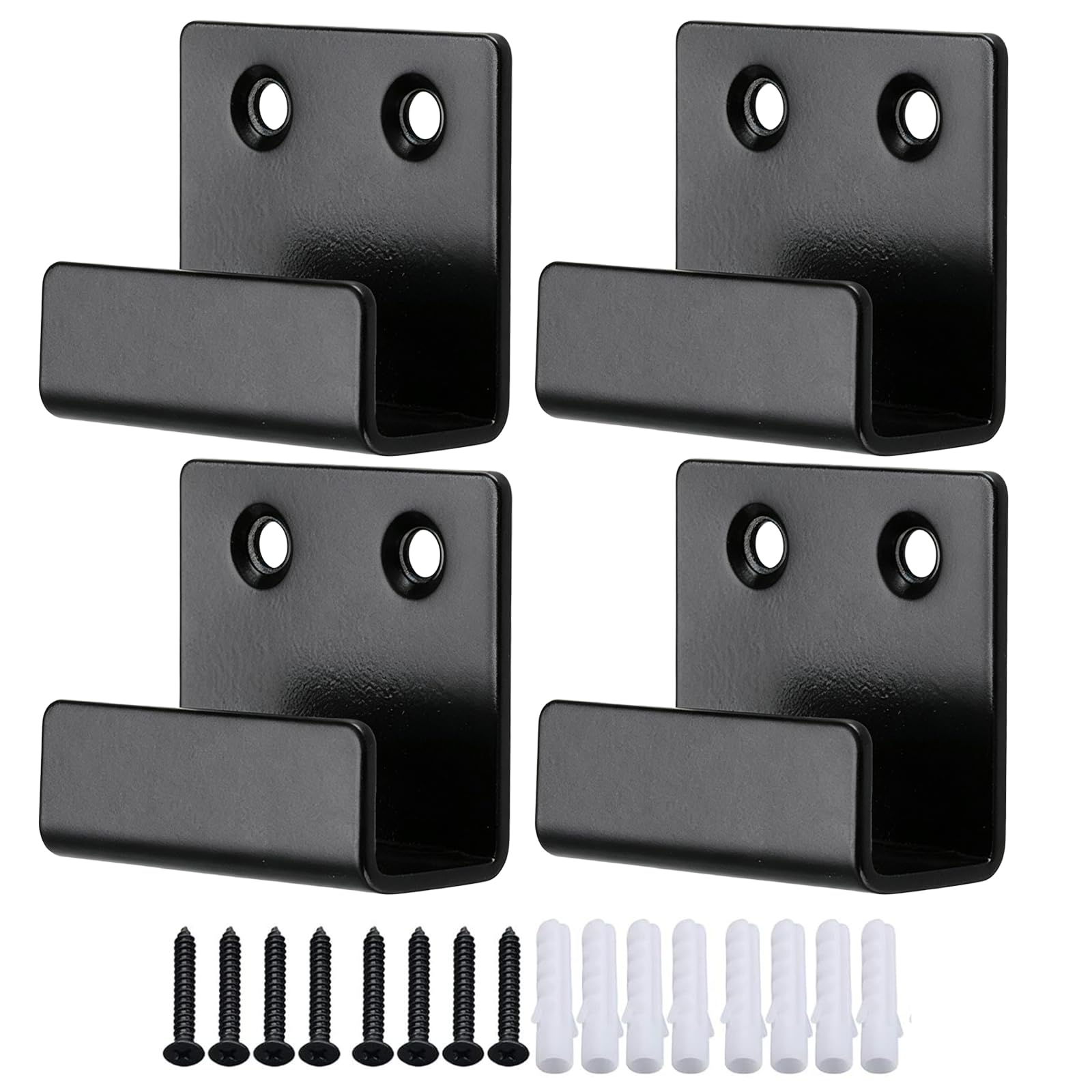 4Pcs Picture Rail Hooks Stainless Steel Heavy Duty Mirror Hanging Fixings Clips, U Shaped Brackets Kit Wall Ceramic Tile Display Bracket, Matte Black (20MM Inside Width)