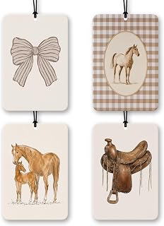 Boho Western Bow Citrus Car Air Freshener 4 Pcs, Equestrian Saddle Western Car Accessories Decor, Neutral Gingham Horse