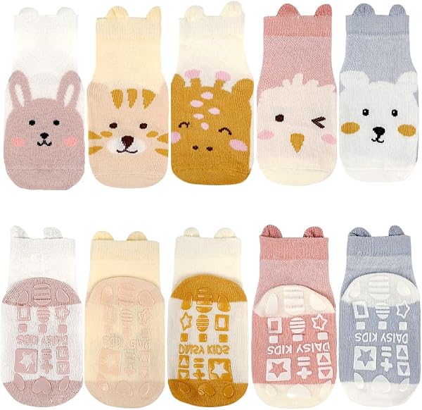 Vicloon Calcetines de Algodón Antideslizantes,5 Pares de Calcetines de Bebé,Calcetines Antideslizantes para Bebés,Calcetines Deportivos Antideslizantes Bebé - 1