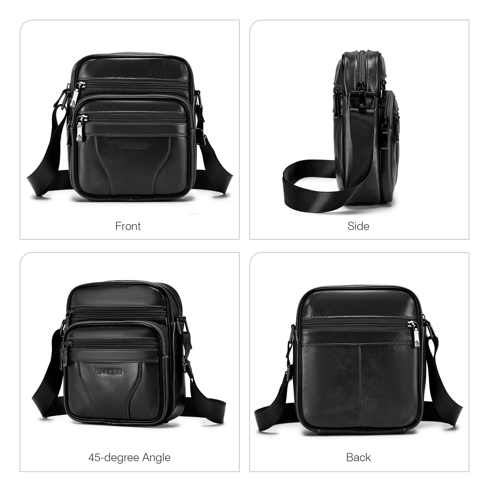 SPAHER Męskie Torby na Ramię Skórzana Torba Podręczna na Ramię Męska Duża Torebka Listonoszka Saszetka Męska Skórzana Shoulder Messenger Crossbody Bag Men Hand Bag
