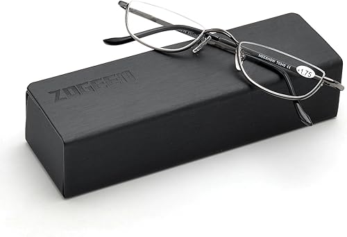 Miniatura 2 de ZUVGEES Gafas de lectura vintage de aleación semi sin montura para hombres y mujeres, medio marco, gafas delgadas con estuche elegante T0340