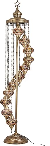 Miniatura 2 de DEMMEX Lámpara de pie colorida bohemia con mosaico turco marroquí de 7 pies, 11 globos grandes (alfombra bohemia)