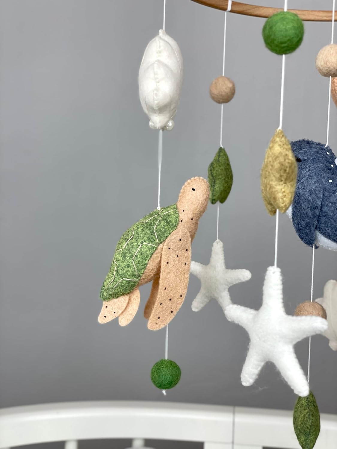 Turtle Mobile for Baby Crib Ocean Nursery Decor Whale Baby Mobile Felt Hanging Mobile Neutral Seashell Mobile Nautical Crib Mobile Ocean Baby Shower New Parents Gift Pregnancy Gift