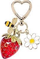 SIGZKK Cute Cherry Strawberry Bag Charm Keychain - Kawaii Purse Accessories, Glitter Key Ring for Handbags, Women Gifts