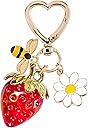 SIGZKK Cute Cherry Strawberry bag charms keychain purse accessories charm for women handbags Kawaii Flower Car Key Chain