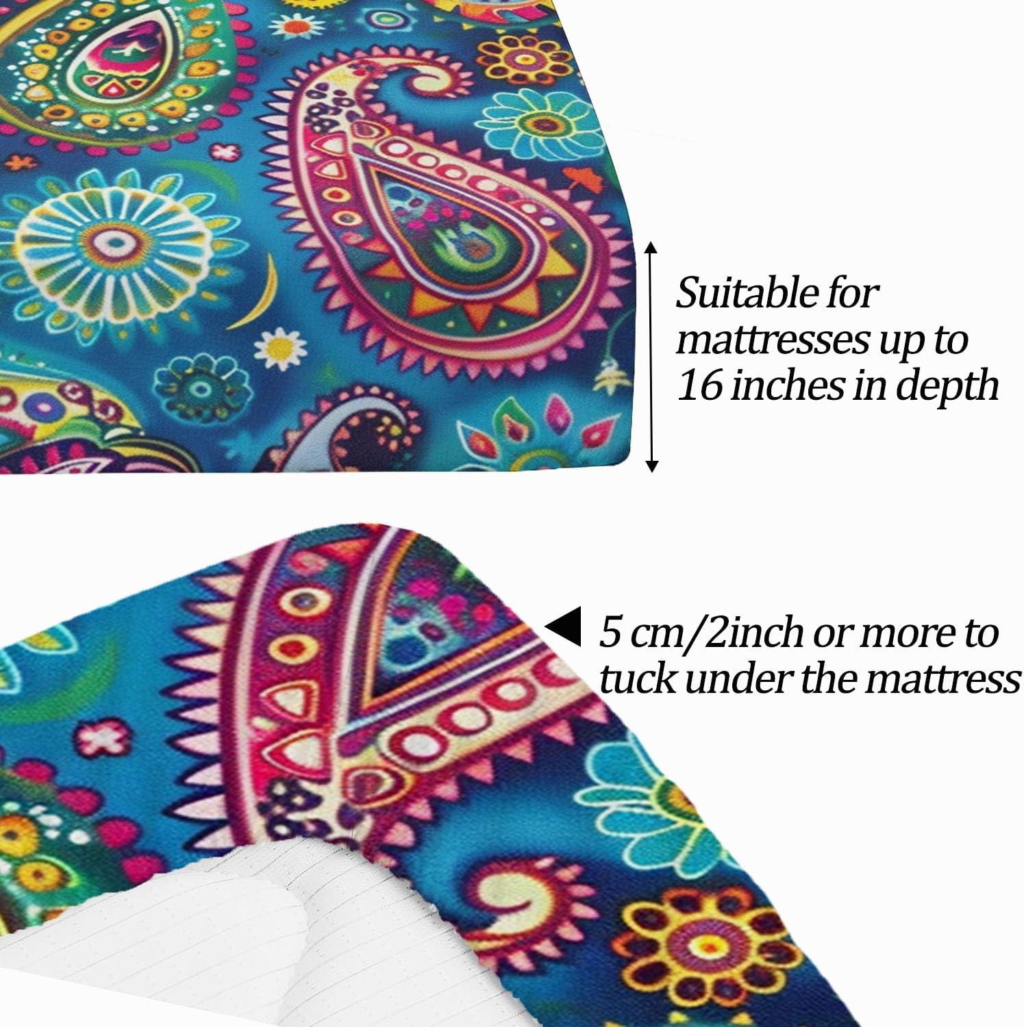 Print Fitted Sheet Set Queen Size for Kids Boys Girls, Bed Sheets Colorful Cashew Flowers Pattern Fitted Sheet Adults Flat Sheet Soft Luxury, Home Room Decor 4Pcs