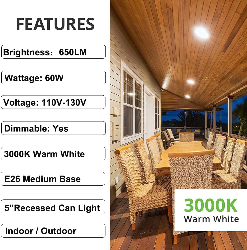 Vinaco PAR30 Long Neck Halogen 60W 120V, Long Lasting 6 Pack PAR30L Flood Light Bulb, PAR30 Dimmable, High Output 1000LM with PAR 30 E26 Warm White 2800K Indoor Outdoor PAR30LN