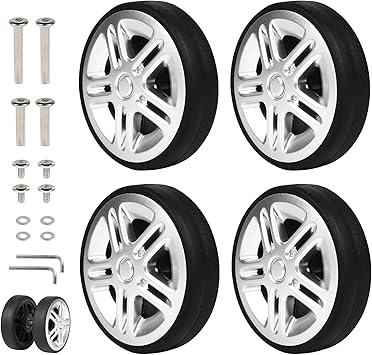 Kit Ricambio Ruote Valigia - 4 Ruote In Gomma 50x11 Mm, Assi 40 E 45 Mm, Universali