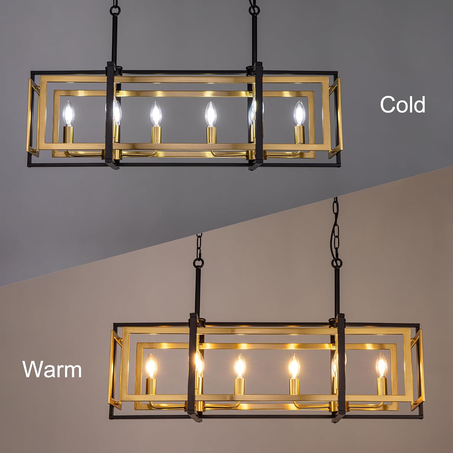 TOCHIC 8-Light Kitchen Island Lighting Black and Gold Rectangular Farmhouse Chandelier, Modern Linear Chandelier Island Lights for Kitchen, Kitchen Island, Dining Room, 36'' L