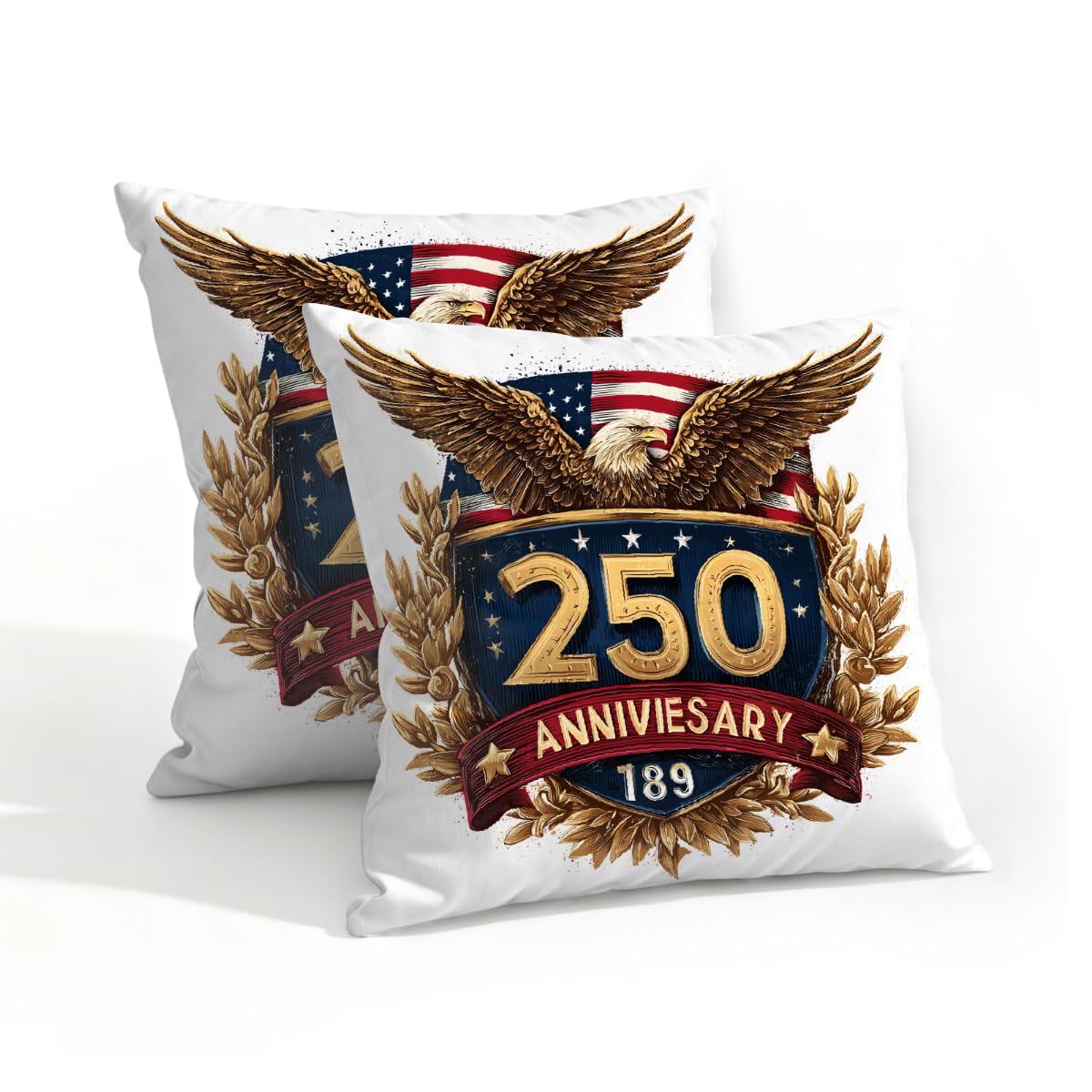 Outdoor Pillow Covers Waterproof Pillowcases 18x18in Set of 2 4th of July 250th Anniversary Eagle Decorative Throw Cushion Case for Couch Sofa Garden Patio Furniture