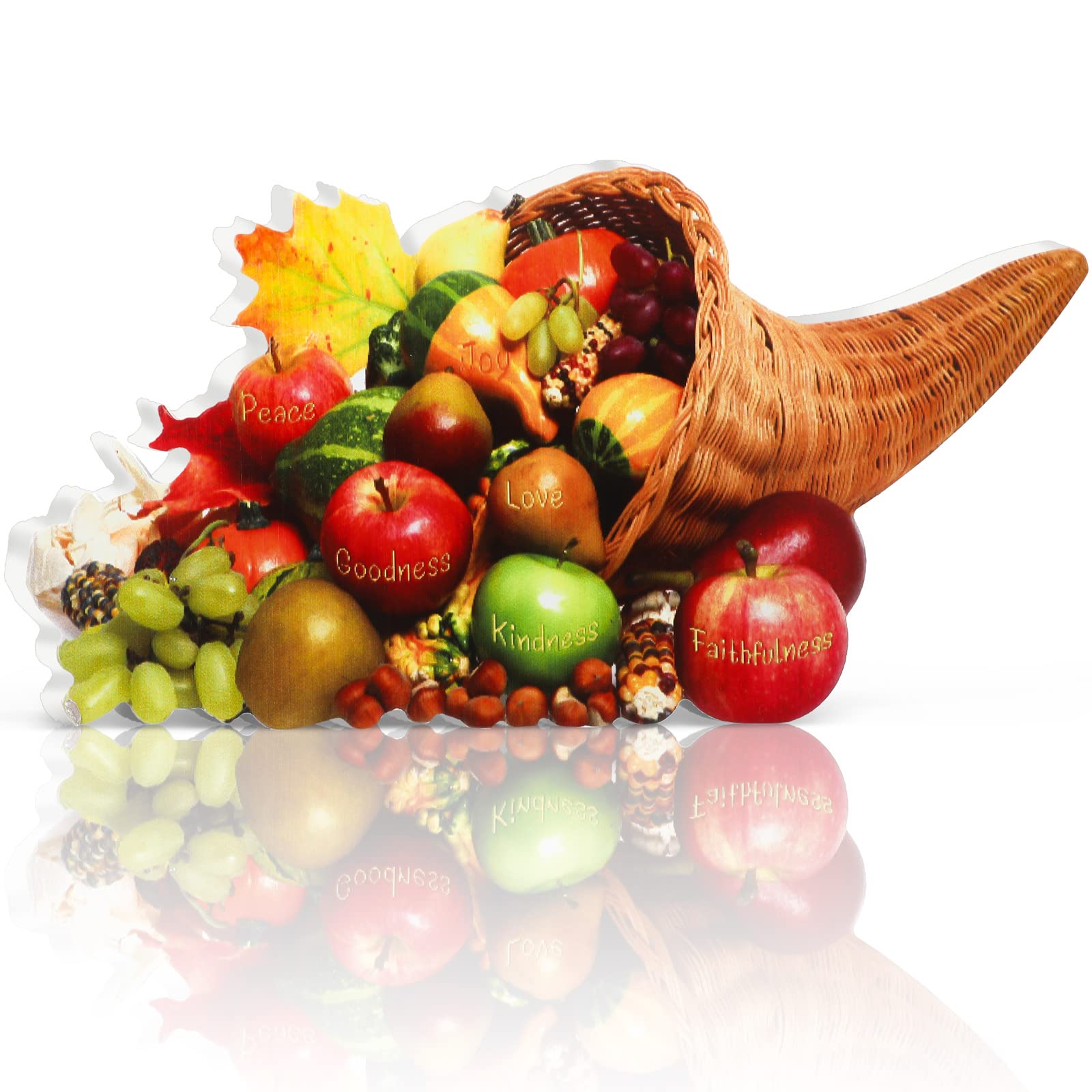 AmyhillThanksgiving Table Centerpiece Cornucopia Fall Centerpiece for Tables with Inspirational Words Peace Love Joy Goodness Faithfulness Harvest Cornucopia Basket for Fall Dining Table Decor