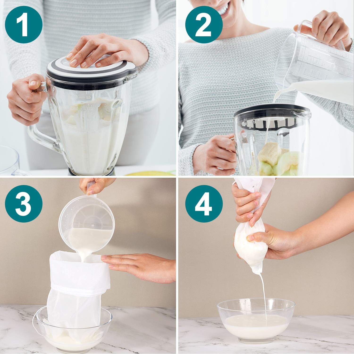 Nut Milk Bags Reusable Fine Mesh Nylon Strainer Drawstring, 6 Pack