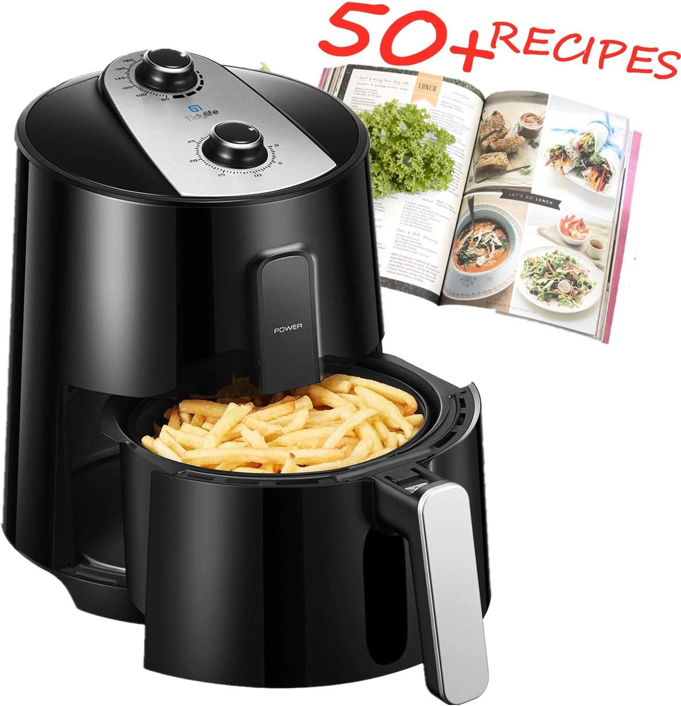 Air Fryer, Tidylife 8 in 1 Multifunctional Air Fryer Oven with Hot Air Circulation Technology, Smart Time and Temperature Control, Nonstick Basket, Auto Shut Off with 50+ Recipes, 3.5L Family Size