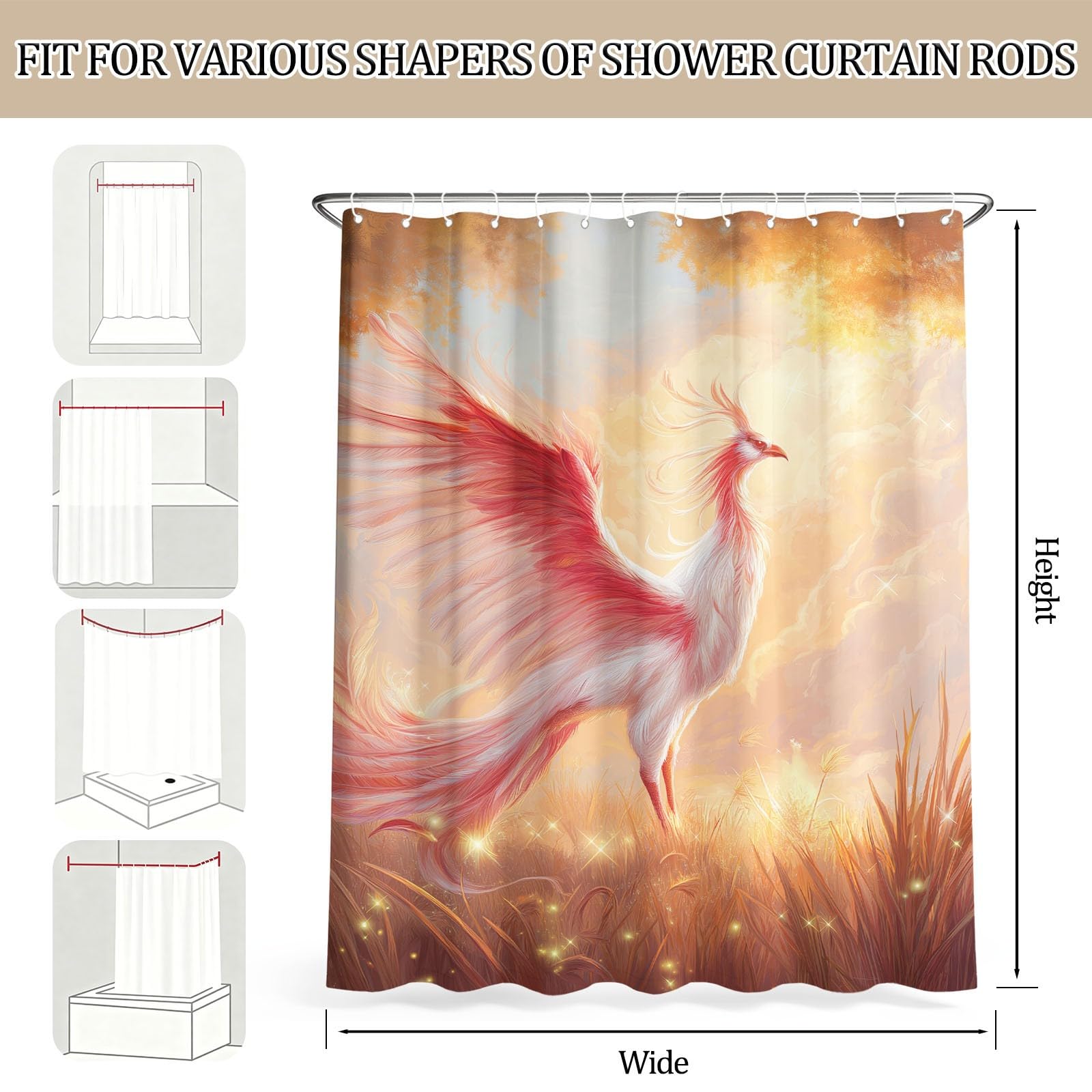 Mythical Creatures - Tenda da doccia per bambini, ragazzi e adulti, in tessuto resistente alla muffa, impermeabile, 240 x 200 cm, arancione