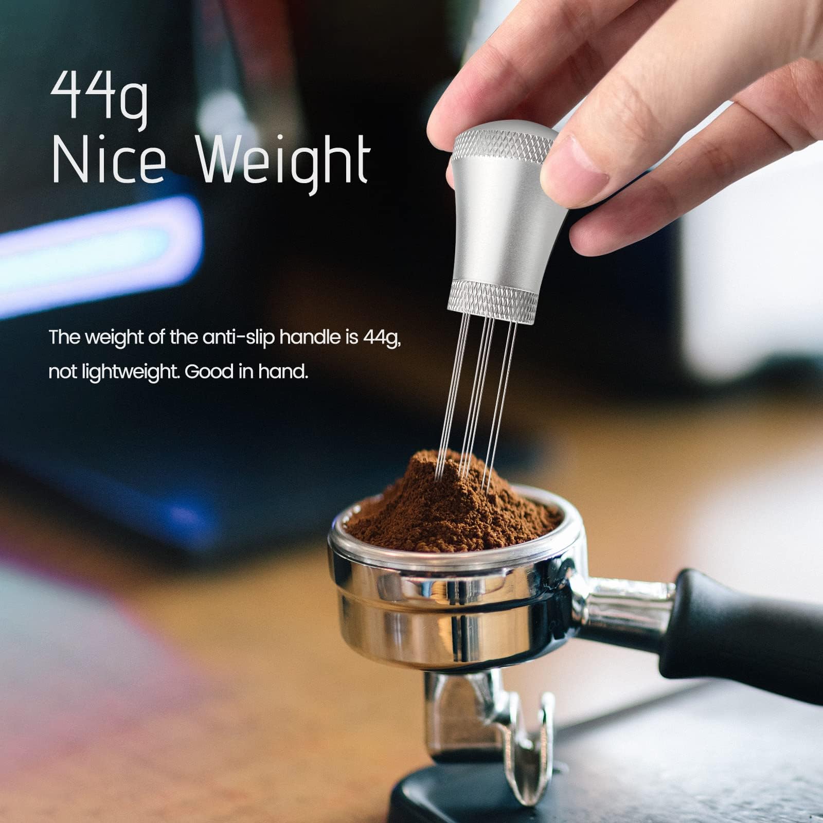 HOTUT Strumento WDT Caffè Distributore di Aghi per Espresso, 17 Aghi 0,3 mm Acciaio inossidabile 304 Strumenti di distribuzione Espresso Manico in Alluminio con Supporto (Nero