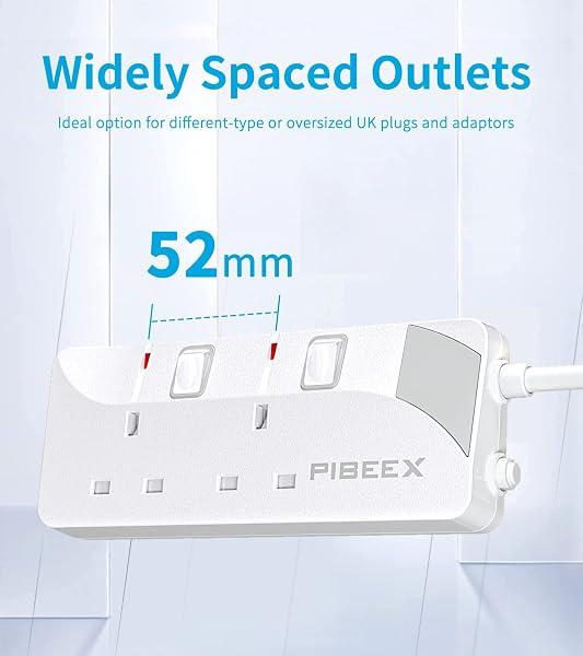PIBEEX Extension Lead 2 Way Plug Sockets with Individual Switches Wall Mountable Power Strip 3M Extension Cable 13A Fused UK Plug 3250W - 4