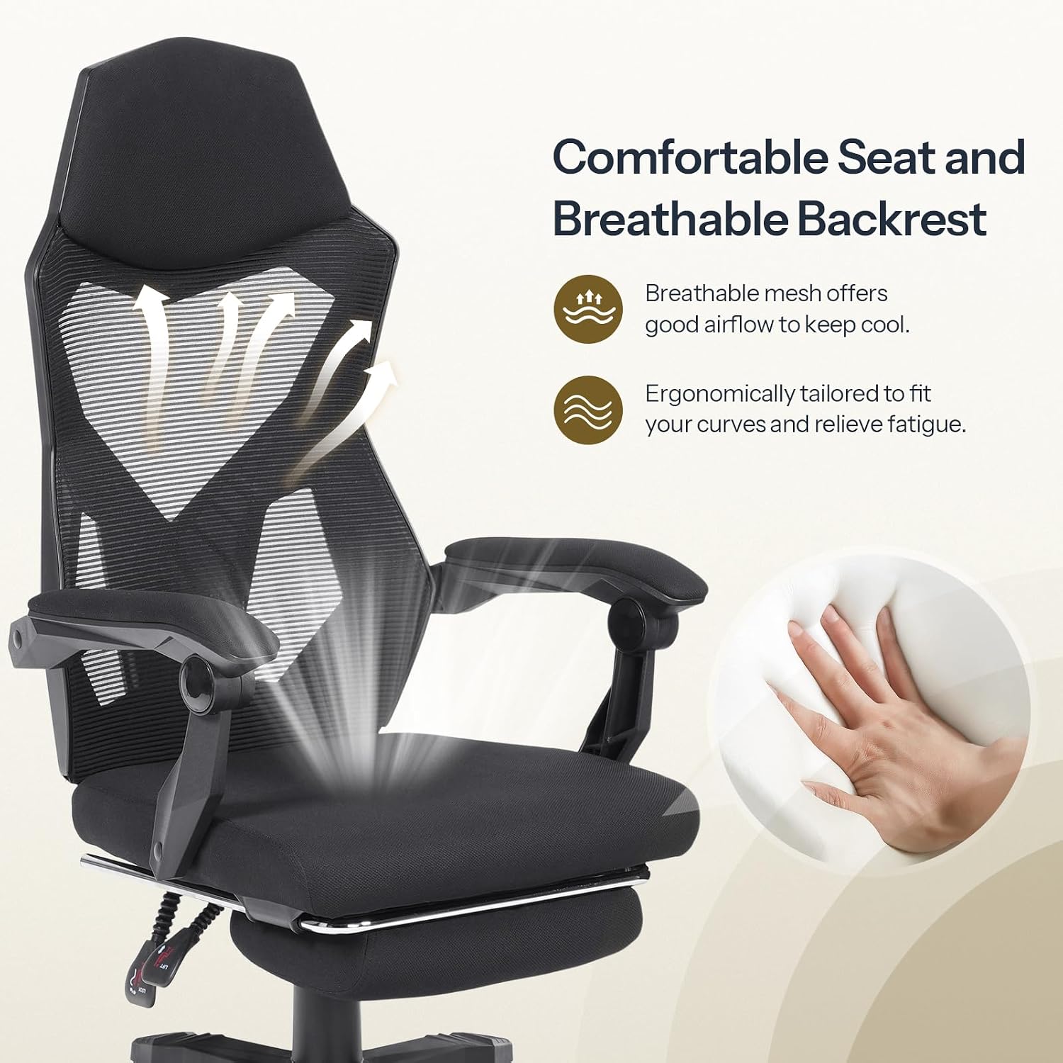 HOOBRO Ergonomic Office Chair, Office Computer Desk Chair with Footrest, Back Lumbar Support Flip-up 3D Armrest Executive Rolling Swivel Task Chairs & 90-135° Tilt Lock, Mesh Chairs for Man Woman