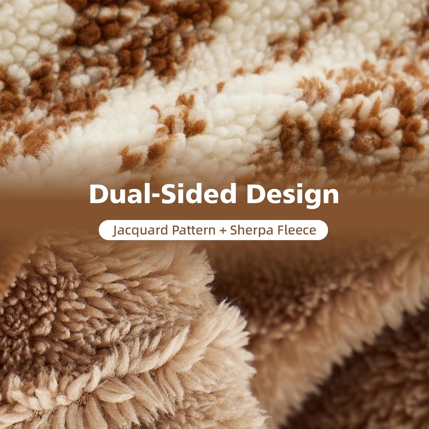 Jacquard Sherpa Wearable Blanket Lap Blanket Comfy Poncho Throw with Wooden Buttons Fleece Wearable Blankets for Women Soft Winter Shawl Gifts & Home Boho Tan Pattern - Image 3