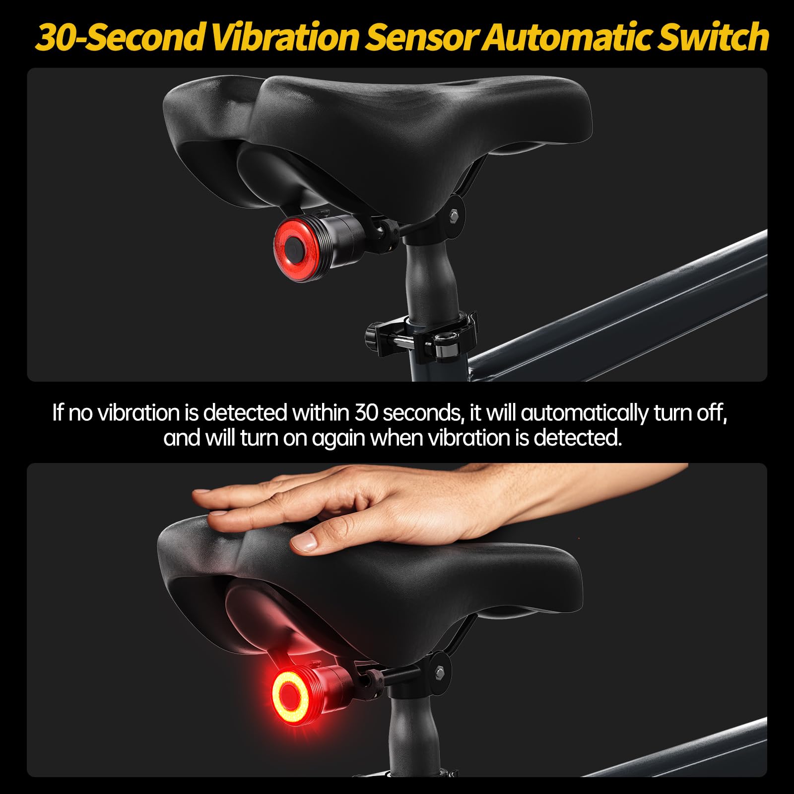 Feu Arrière Vélo Intelligent 22 LED USB C Rechargeable IP65 Étanche Aluminium