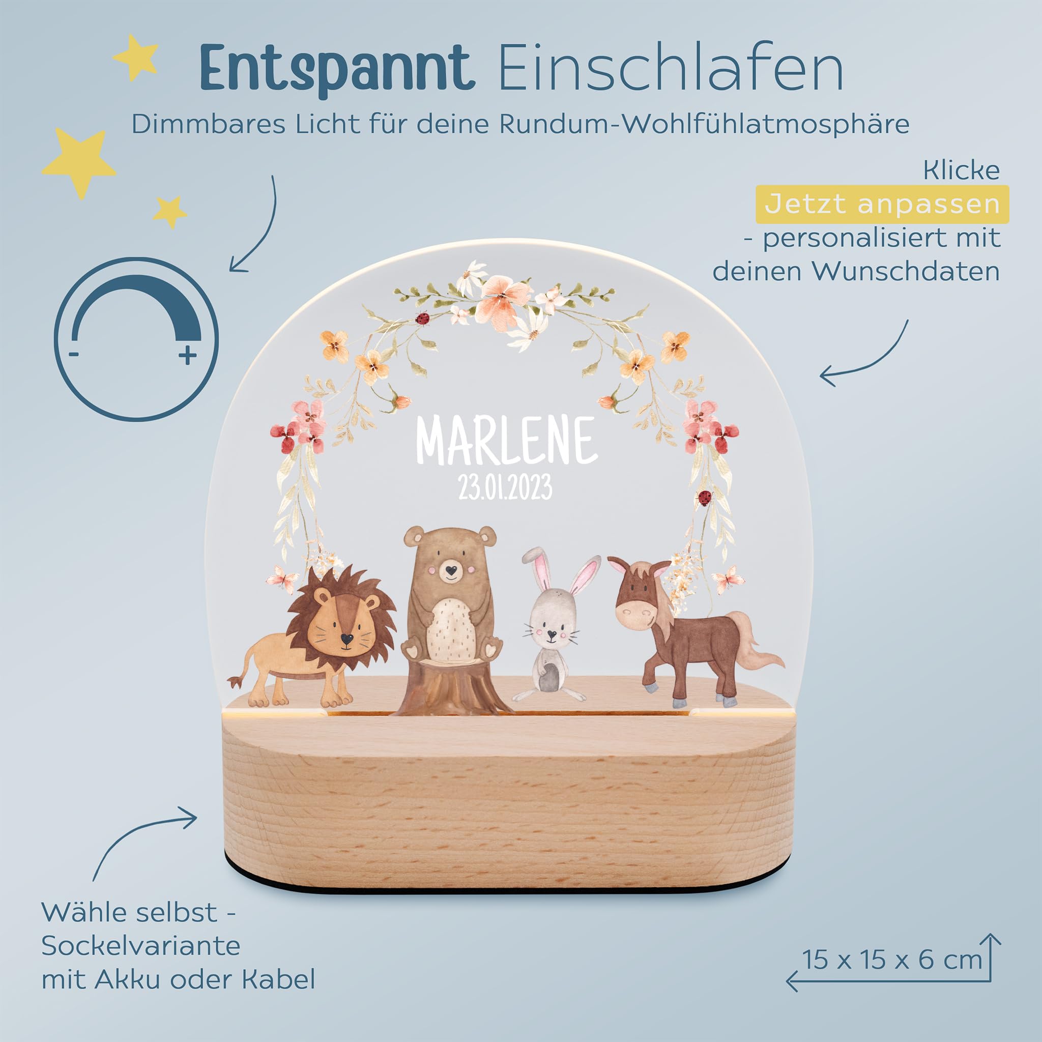 wunderwunsch® - Personalisiertes Nachtlicht für Babys - Individuelle Nachttischlampe für Kinder - Personalisierte Geschenke Kinder - Babygeschenk - Geschenk zur Geburt