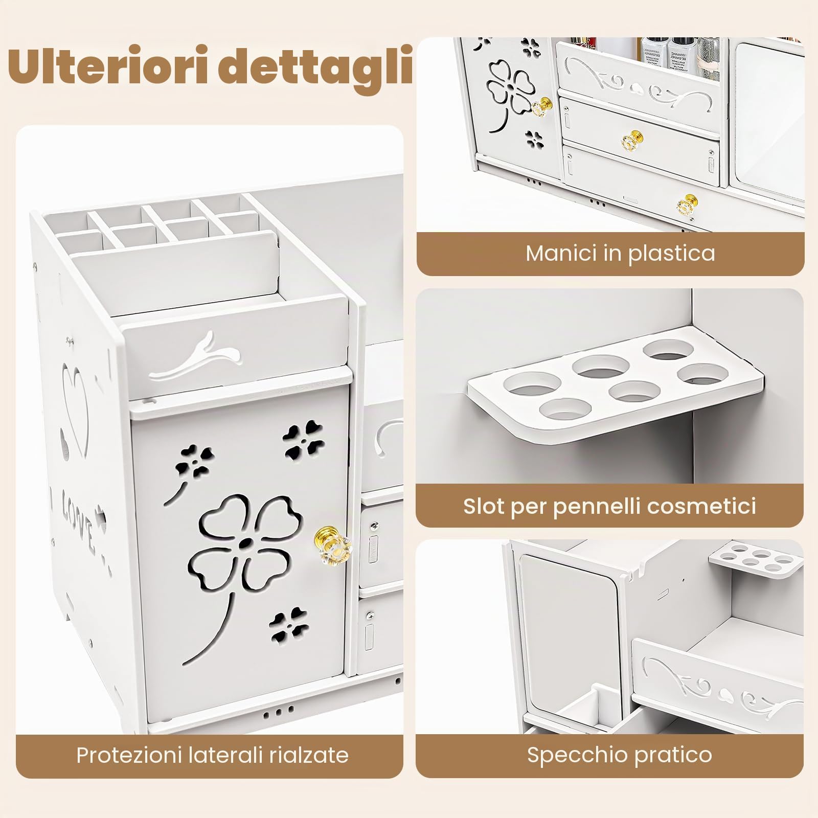 Organizer per trucchi, contenitore per cosmetici, con 2 cassetti e specchi, per trucchi, per cosmetici