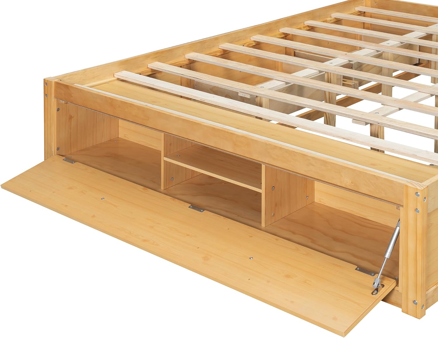 Harper & Bright Designs Queen Size Bed Frame with Drawers and Hydraulic Lift Footboard Storage, Solid Wood Platform Bed for Kids Teens Adults, No Headboard, Space Saving, Antique Natural