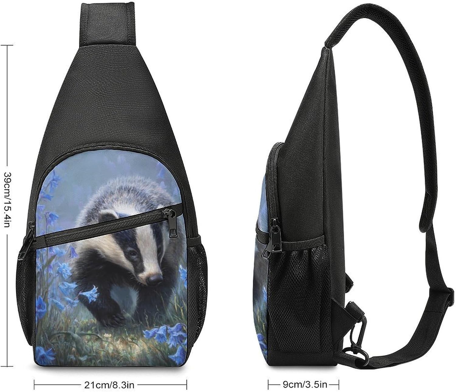 Badger Blue Bluebells Crossbody Sling Backpack Chest Bag Daypack | unisex,trendy,with convertible and detachable shoulder strap,side pockets
