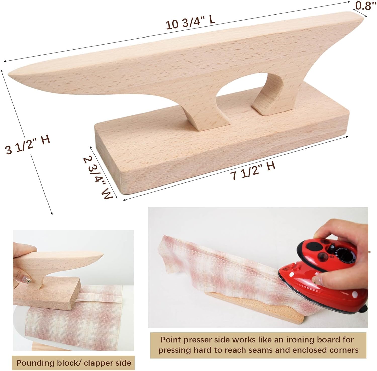 2 in 1 Tailors Point Press Clapper and Pounding Block, Wooden Point Corner Block Pressing Tailor Tool for Quilting Sewing and Ironing Seams and Corners 10 3/4" L x 3 1/2" H x 2 3/4" W