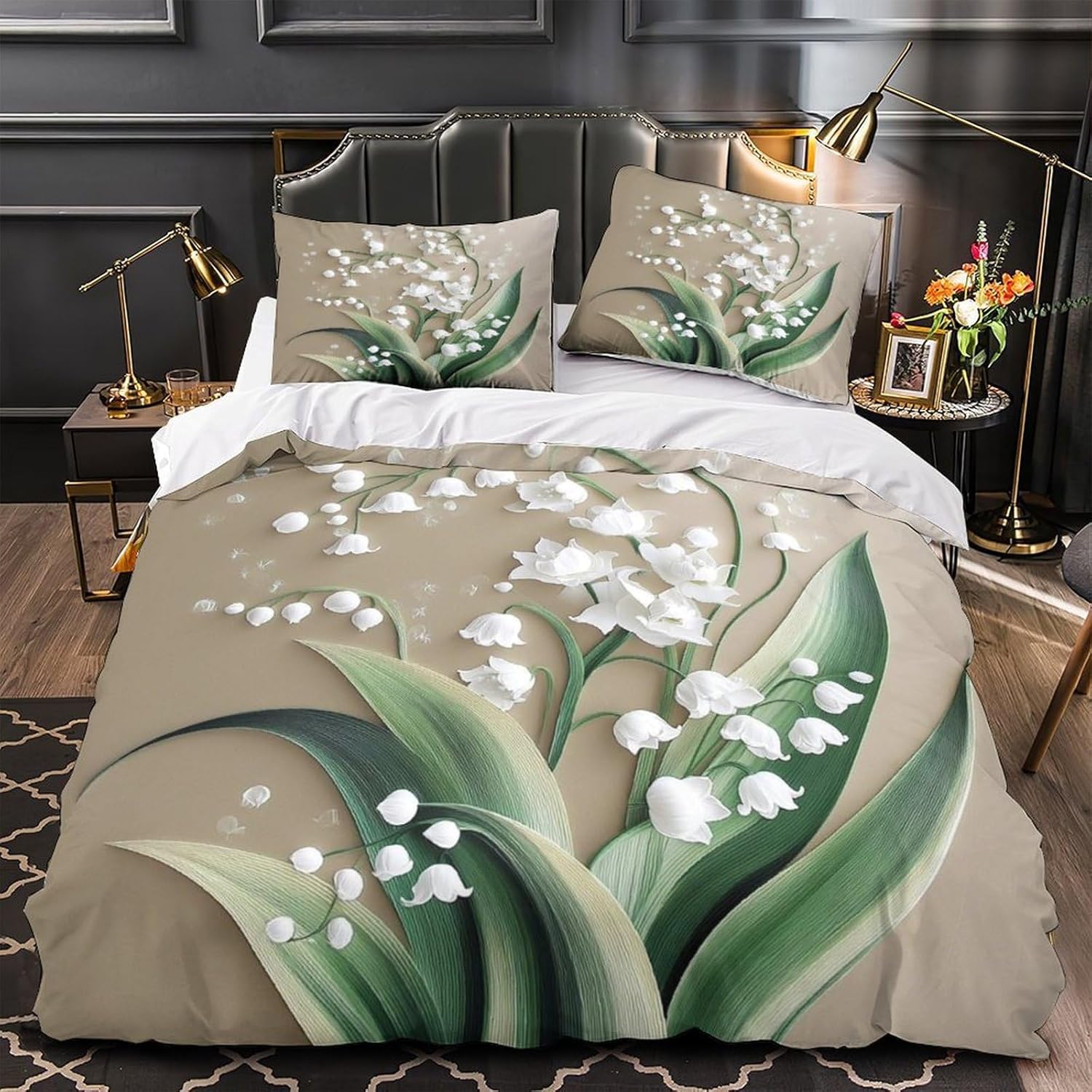 Funda Nordica Cama 135/150 Fleurs de Los Valles Ropa de Cama 3D Plantas Verdes 3 Piezas Suave Transpirable Microfibra Funda Nórdica 240x220 cm y 2 Fundas de Almohada 50x75 cm C.2429