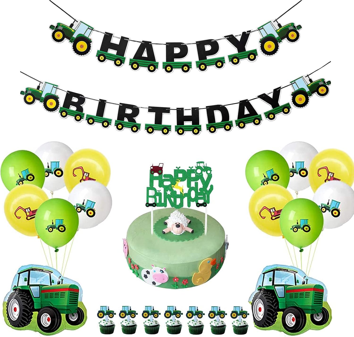 Sursurprise Tractor Birthday Party Decorations - Cake Topper & 12 Cupcake Toppers For Farm Theme - View #13